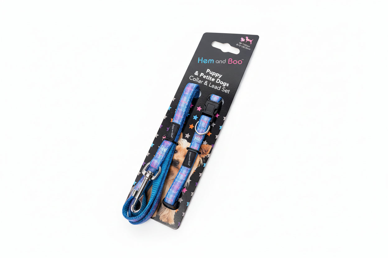 H&B Blue Tartan Collar & Lead Puppy